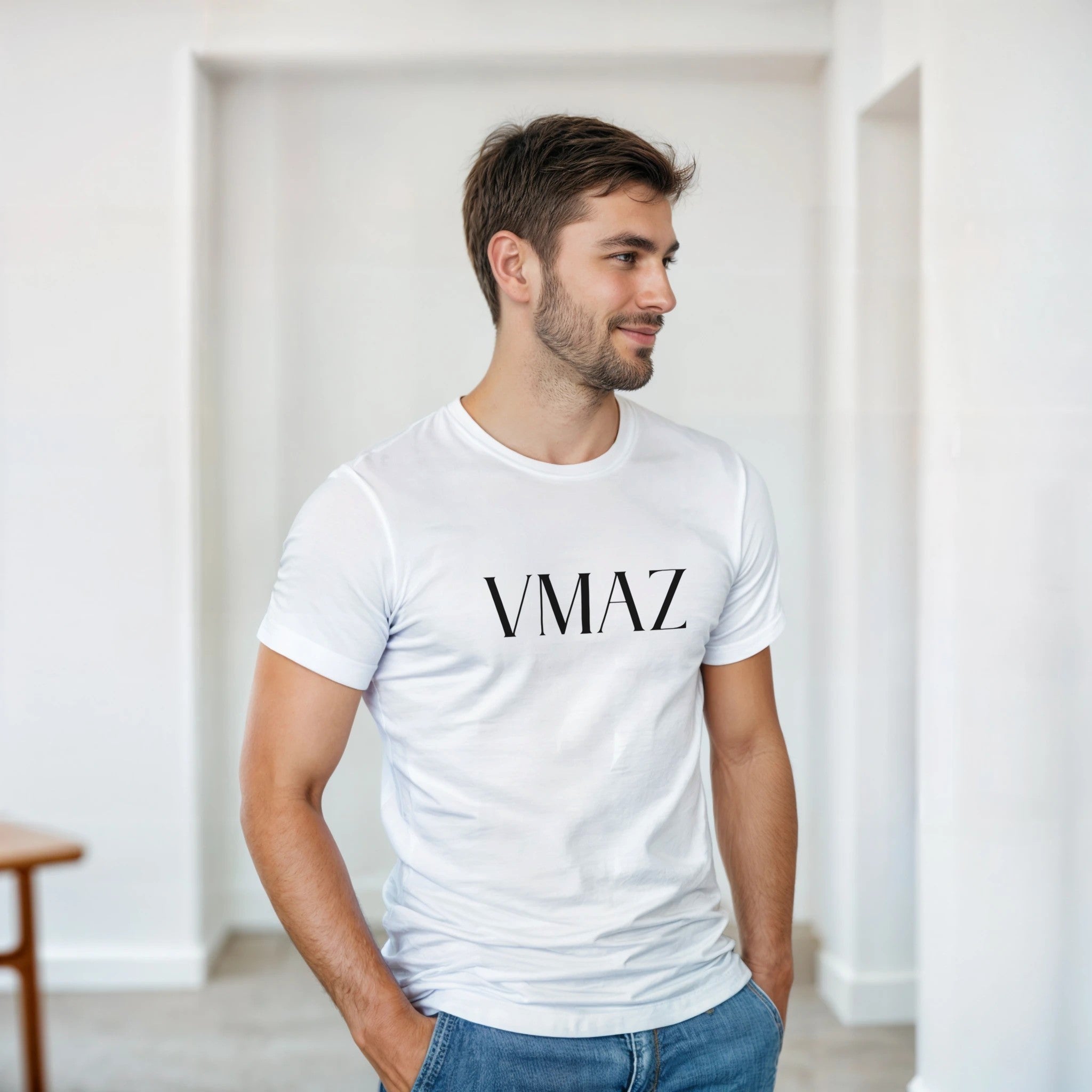 VMAZ Signature Tee - Iconic Black Logo on White Heavyweight Cotton T-Shirt - VMAZ